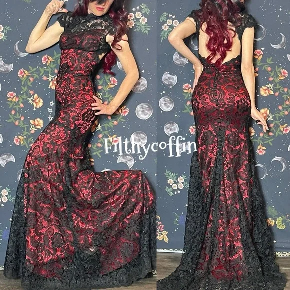 Vintage 90s y2k Vampire Wedding prom dress crochet - Picture 4 of 7